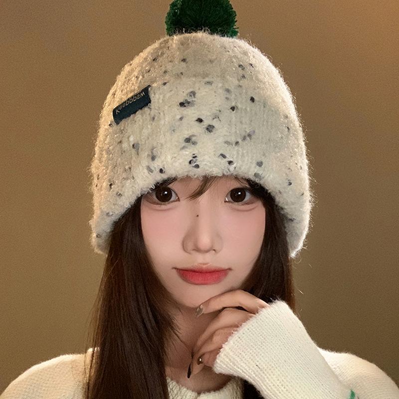 

Women s Thickened Warm Polka Dot Fashion Letter Mark Versatile Cute Pullback Cap Ear Protection Wool Hat