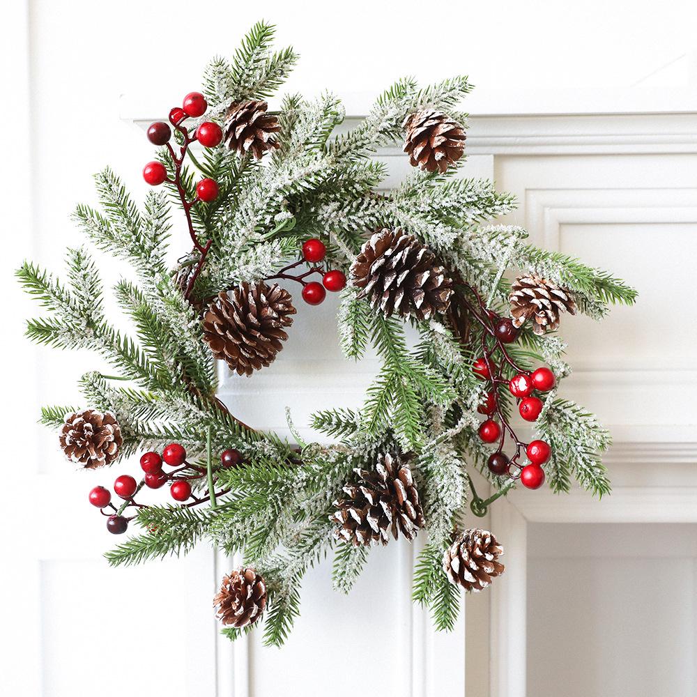 35CM Red Berry & Pine Cone Christmas Wreath for Door, Courtyard, and Window Display