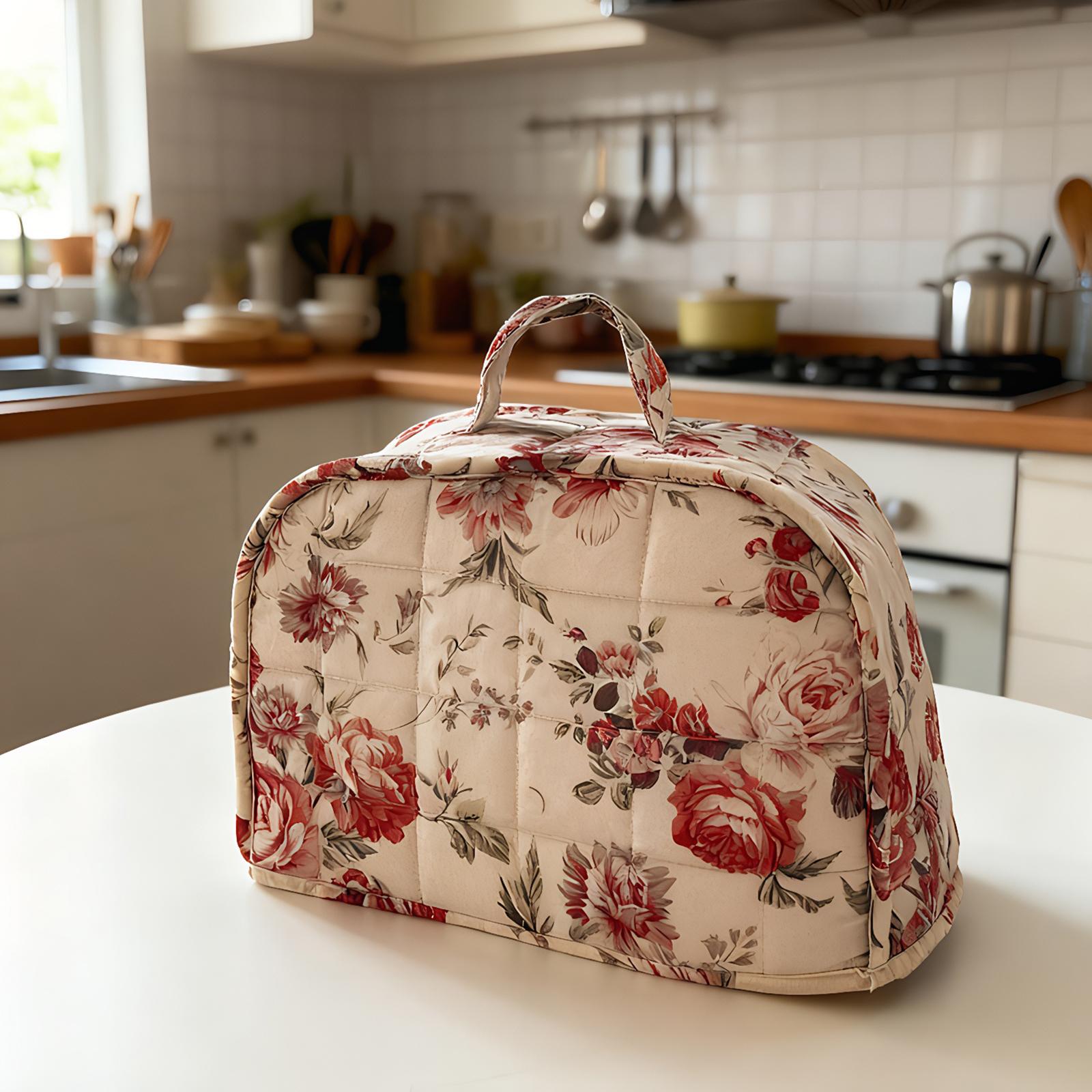 

Quilting Fabric Dust Sleeve with Handle Quilted Bread Machine Cover Foldable Toaster Machine Storage Bag for Home Kitchen