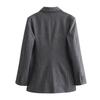 Women Fashion with Pockets Grey Single Button Blazer Vintage Notched Neck Long Sleeves Female Chic Lady