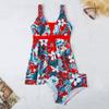 2024 Summer Beach Party New Swimsuit V-neck Printed Sexy Ladies Skirt Split Bikini Set