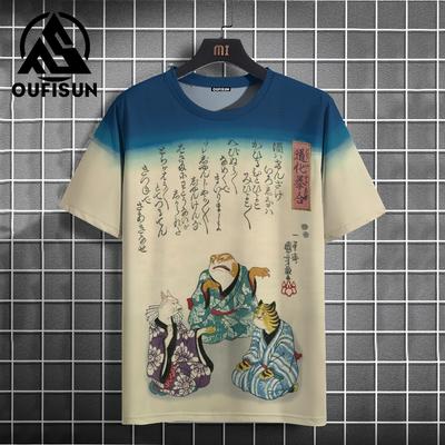 Hip Hop T-Shirt For Men Japanese Style Toad Pattern Short Sleeved Top Summer Casual Men's Clothing Oversized Outdoor Streetwear