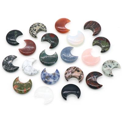 2Pcs/Pack Small Moon Shape Ornament Decoration Natural Crystal Stone Colorfull Mascot Meditation Reiki Healing Gems Collection Home Decor 30×26mm