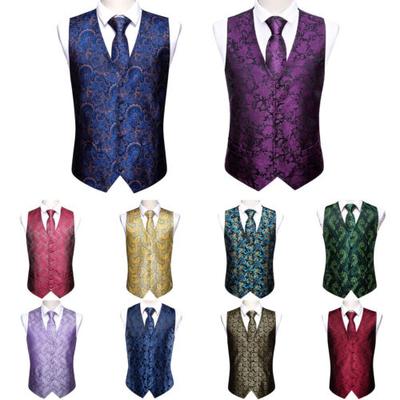 Paisley Conjunto de corbata para hombre Chaleco tejido de seda Corbata Bolsillo Gemelos cuadrados para boda