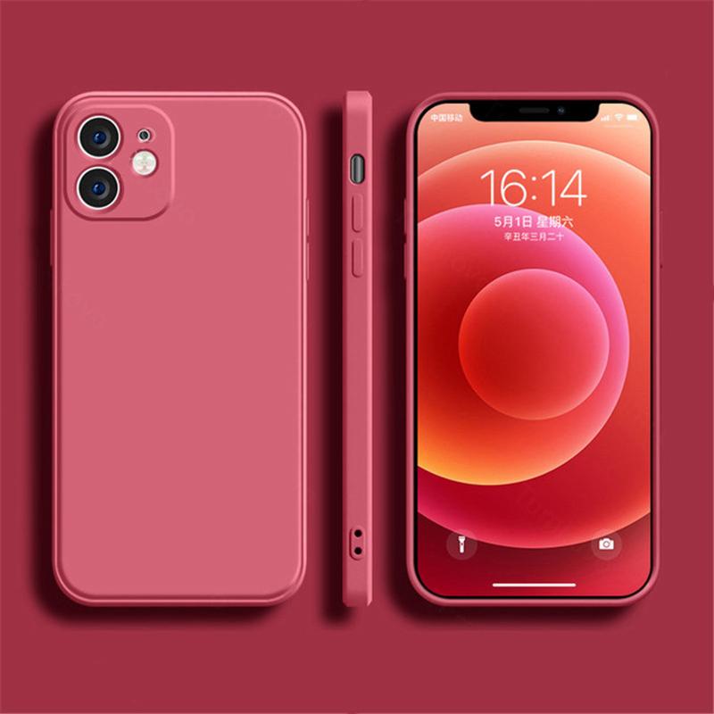 Skin Feel Liquid Silicone Case For iPhone 14 13 12 11 Pro Max X XR XS Max 8 7 6 Plus Shockproof Square Bumper Soft Back Cover