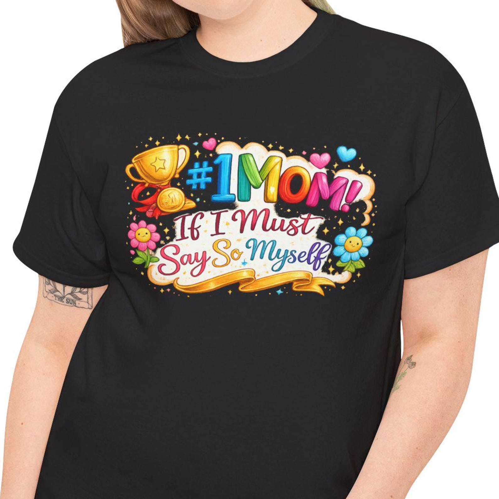 Number 1 Mom Trophy Floral T-Shirt | Mother s Day Celebration Tee S