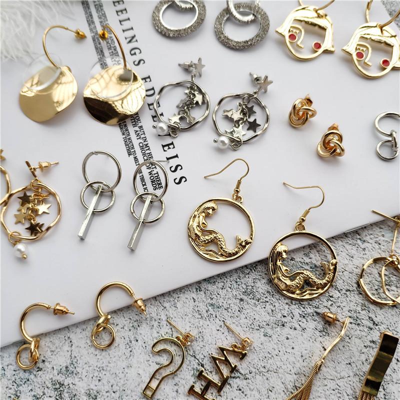 Fashion Geometric Round Drop Earrings Temperament Simple Star Tassel Pendant Earrings Female Gifts Jewelry