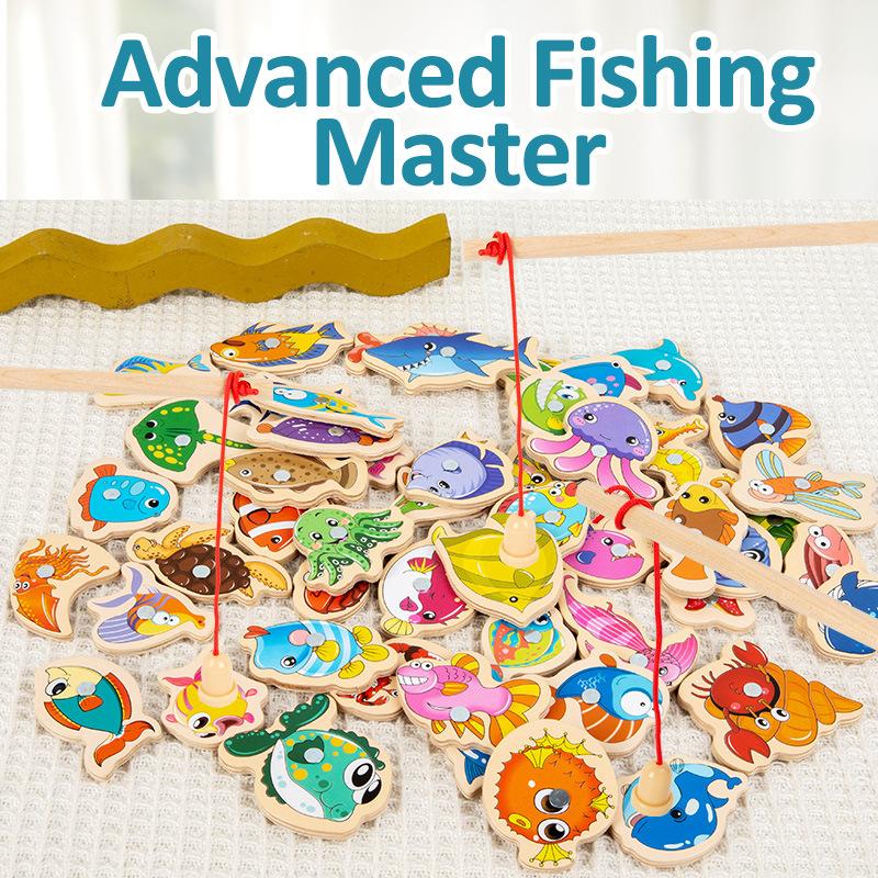 1 Set Montessori Marine Cognition Hand Eye Coordination Wooden Magnetic Fishing Toy Kids Early Educational Toys Birthday Gifts