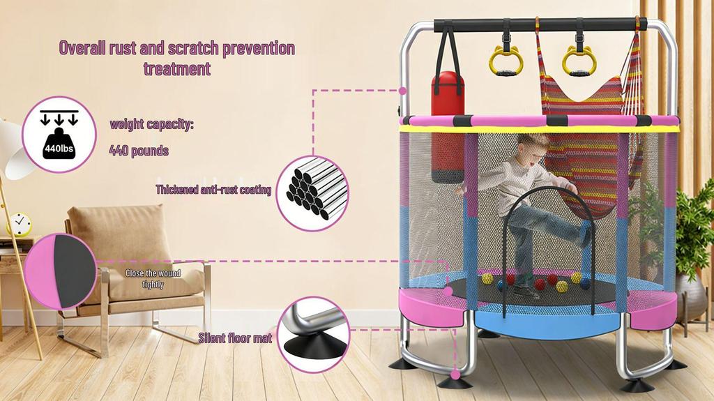 Children's Indoor Trampoline with Safety Fence for Ages 0-6