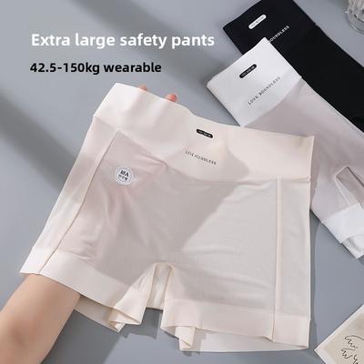 Übergröße Damen Sommer Abriebfest Bein Eis Seide Hohe Taille Unbeschnitten 2 in 1 Flacher Winkel Slips