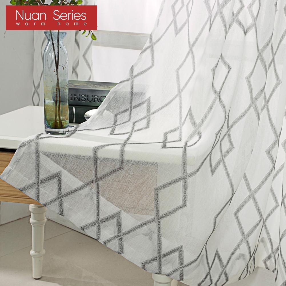 1PC Nuan Series Diamond Jacquard Translucent Door Curtain, Simple Rod Pocket Sheer Curtain for Kitchen Bedroom Living Room Home Decor