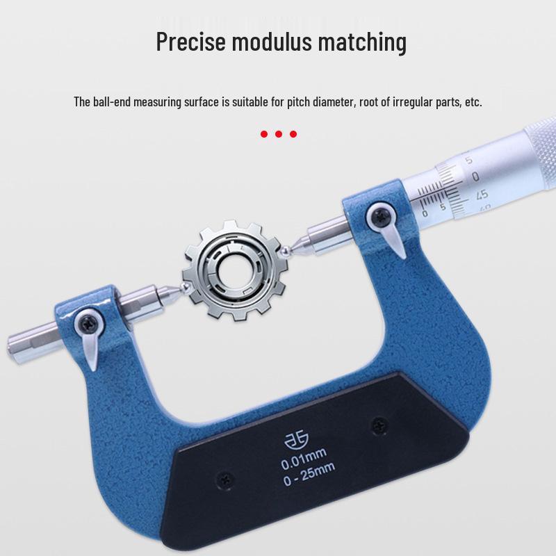 Blue Qinghai Electronic Digital Micrometer Caliper with Interchangeable Gear Modulus & Ball Head for Measuring Center Distance.