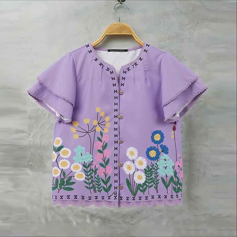 ZANZEA Women Summer V-Neck Casual Floral Print Short Sleeve Blouse