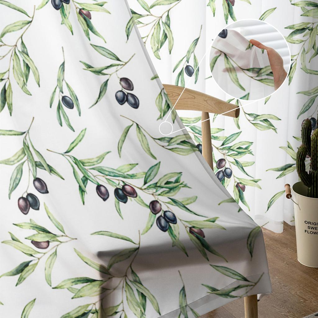Watercolor Olive Leaf Texture Tulle Window Curtain Sheer Valances Curtains For Living Room Home Decoration Drape Panel