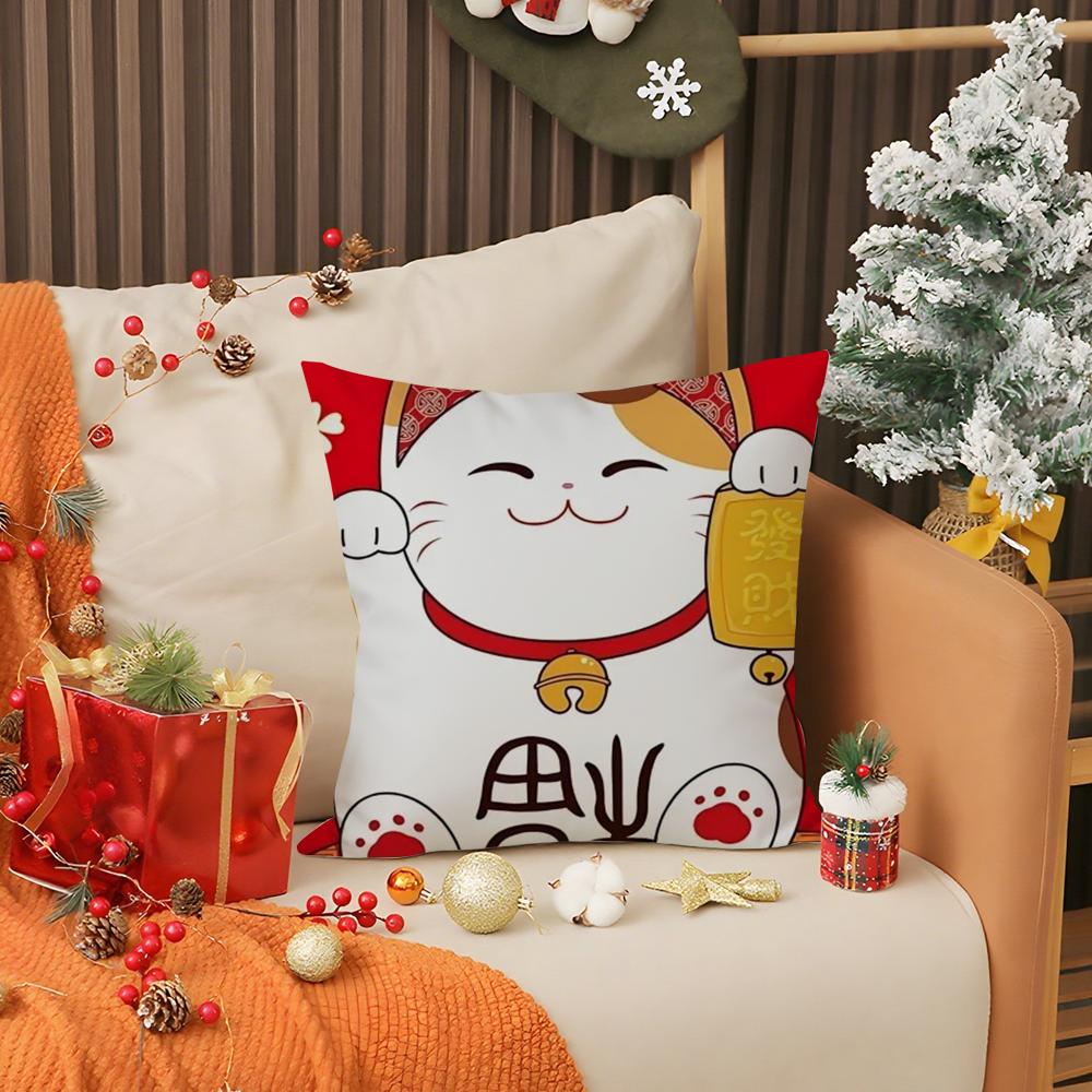 Rich Luck Money Cat Pillow Case Living Room Sofa Decorative Cushion Cover Simple Household Light Luxury Printed Pillow