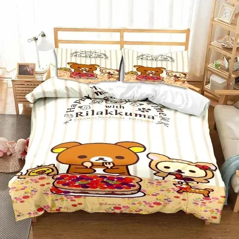 Cartoon Rilakkuma Bear Printed Bed Set Duvet Cover Pillowcase Bedding Set Bed Linen Sheet Quilt Cover Full Queen King Size