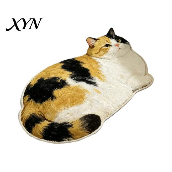 Indoor Absorbent Mat Cute Cat Bathroom Rug, Anti-Slip Bath Washable Plush Pet Themed Floor Rug Kitty Door for Entrance Kitchen Home Decor