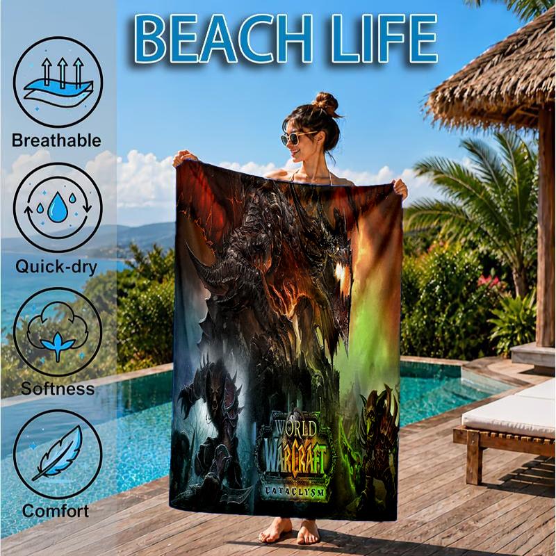 Game Warcraft Darkness Warrior Beach Towel, Microfiber Beach Towel, Perfect For Pool, Beach, Travel, Home Decor Beach Party Fan gifts