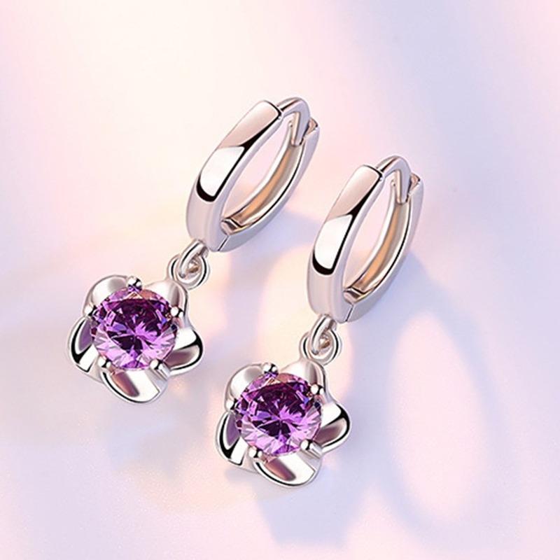 925 Silver Earrings Jewelry High Quality Retro Simple Pattern Purple White Zircon Earrings