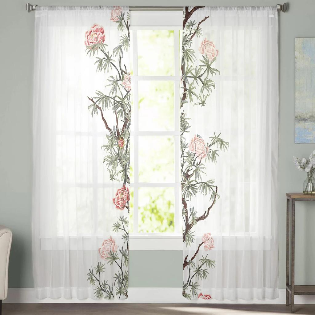 Letní květiny Listy Vines Průsvitné okenní závěsy do obývacího pokoje Kuchyně Dětská ložnice Voile Závěsný závěs