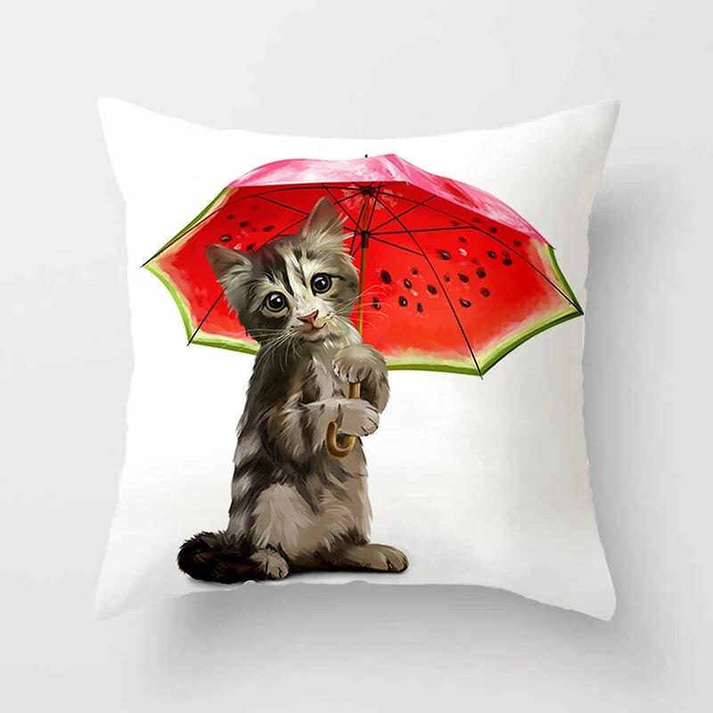 Cute Cat  Print Polyester Cushion Cover 45x45 Throw Pillow Case For Sofa Car Home Decorative Pillowcase Pillow Cover