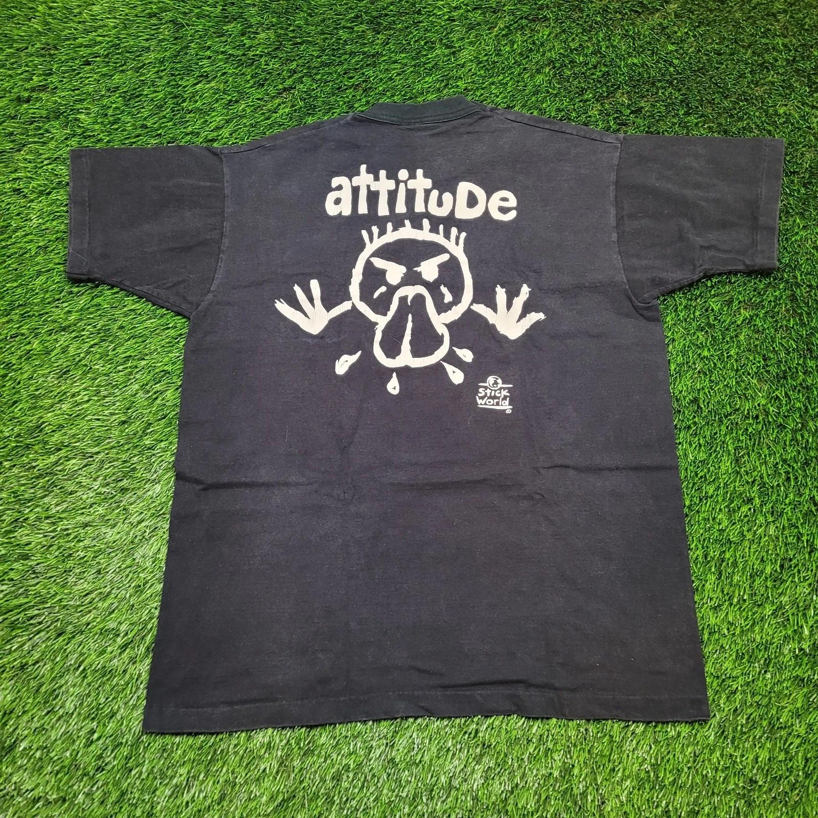 

Vintage 90s Stick World Attitude T-Shirt Mens L/XL Single Stitch USA 3XL