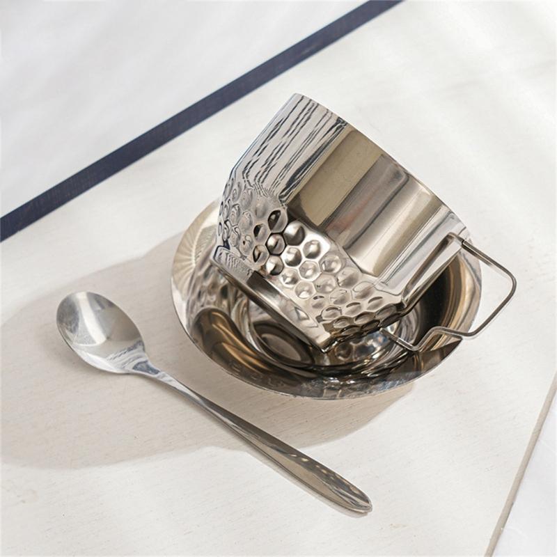 Stainless Steels Insulated Coffee Cups with Spoon and Saucer Double Walled Coffee Mugs Drinking Cups Drinkware Enduring