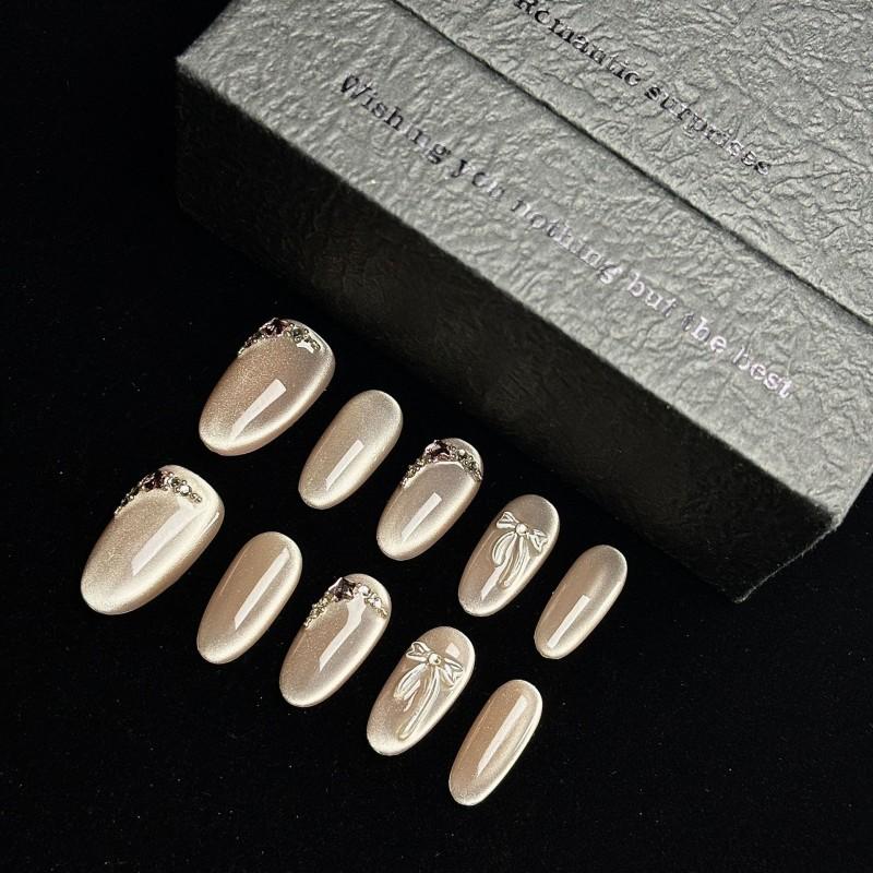 Handmade Butterfly Knot Nail Tips Press-On Nails Women Short Oval Medium Long Square Sizes Extra Small