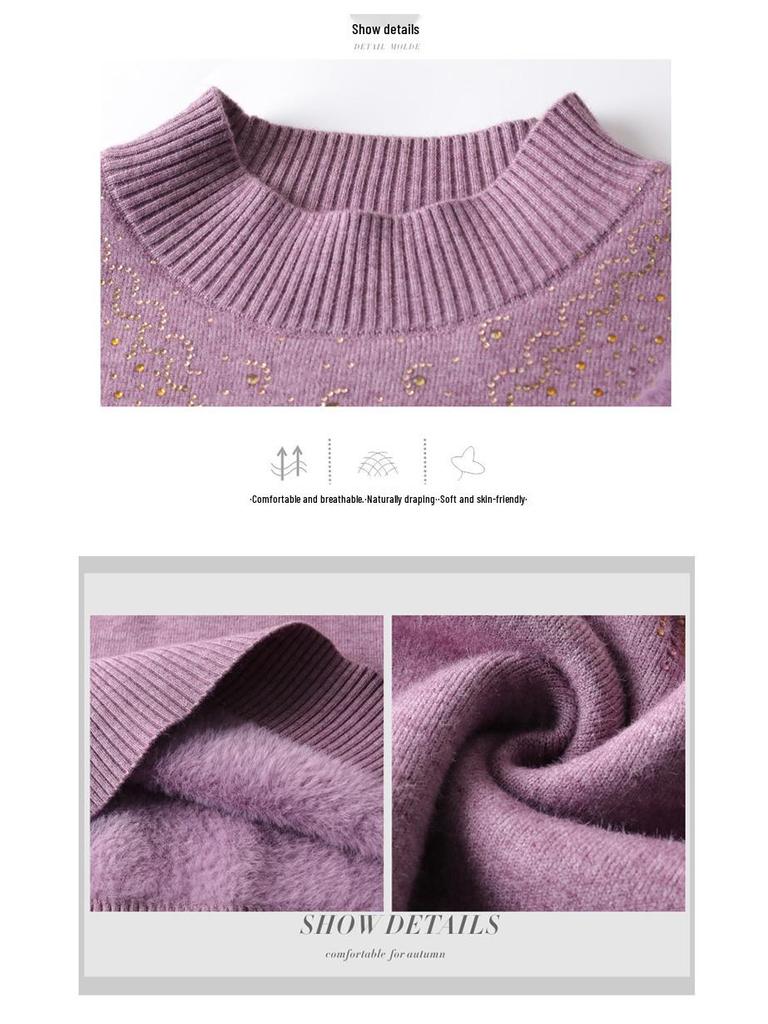 Mom's Winter Velvet Sweater - Stylish High-Neck Base Layer for Middle-aged & Elderly Women