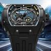 Mark Fairwhale New Fashion Tonneau Dial Mechanical Watch for Men Sports Rubber Strap Waterproof Luminous Automatic Watches Mens