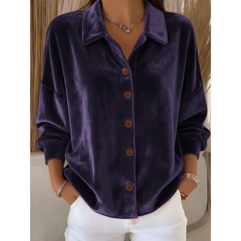TIFICY Women's Fashion Casual Spring Autumn Solid Color Print Long Sleeve POLO Neck Blouses & Shirts