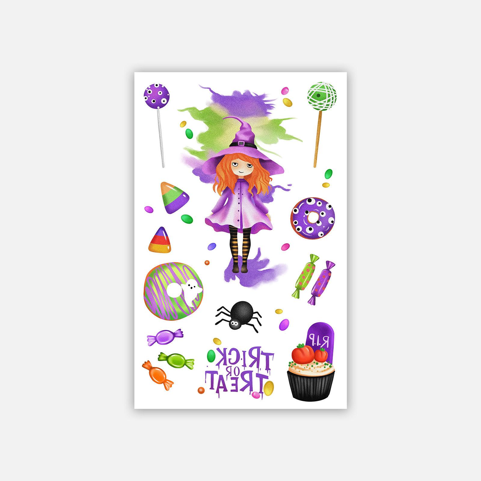 High Sense Cute Cartoon Dopamine Candy Donuts Witch Tattoo Stickers 12*19