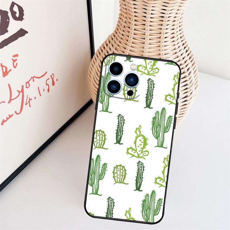 Cactus Pattern Case For iPhone 11 12 13 14 16 15 Pro Max Mini X XS Max XR Plus Cover Coque