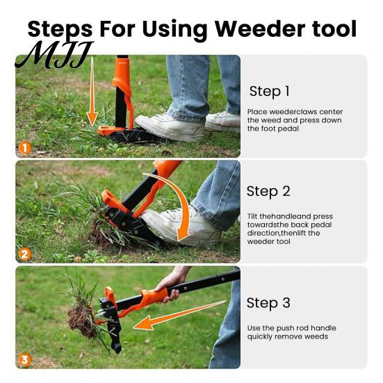 Easy Eject Weeding Tool Stand Up Weed Puller, Long Handle 4-Claw Tool, Easy-Eject Mechanism, Standing Weeder Hand for Garden Lawn, Remove