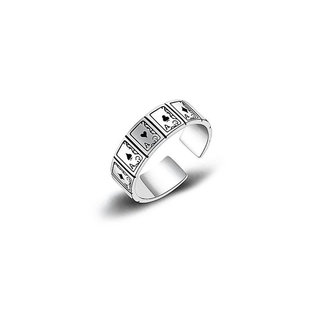 Poker Card Themed Adjustable Square Opening Ring Vintage Hip Hop Unisex Fashion Jewelry for Various Occasions