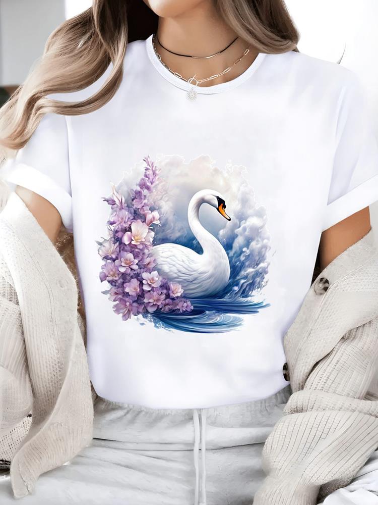 

(Asian Size) trend butterfly style Casual Women s Top T T-shirts Fashion O-neck Female Clothing Print Short Sleeve Graphic Tee S