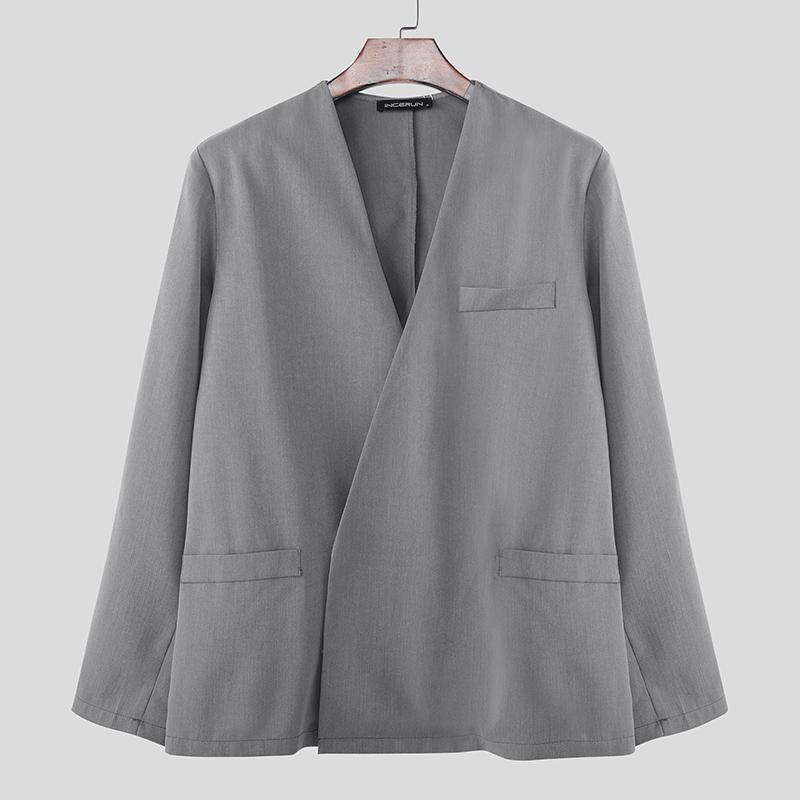 INCERUN Men Collarless Long Sleeve One Button Loose Thin Blazer Coats