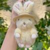 Cute Plush Rabbit Keychain With Floral Ear And Straw Hat Design For Daily Use