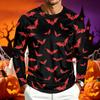 Men Long Sleeve T‑Shirt Halloween Pumpkin Bat 3D All‑Over Print Gothic Holiday Party Casual Tee