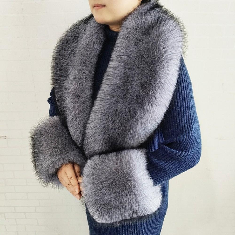 Oversized Fur Cuff Set V Shape Fur Trim Accessories Fluffy Shawl Collar Wrap Overcoat Matching