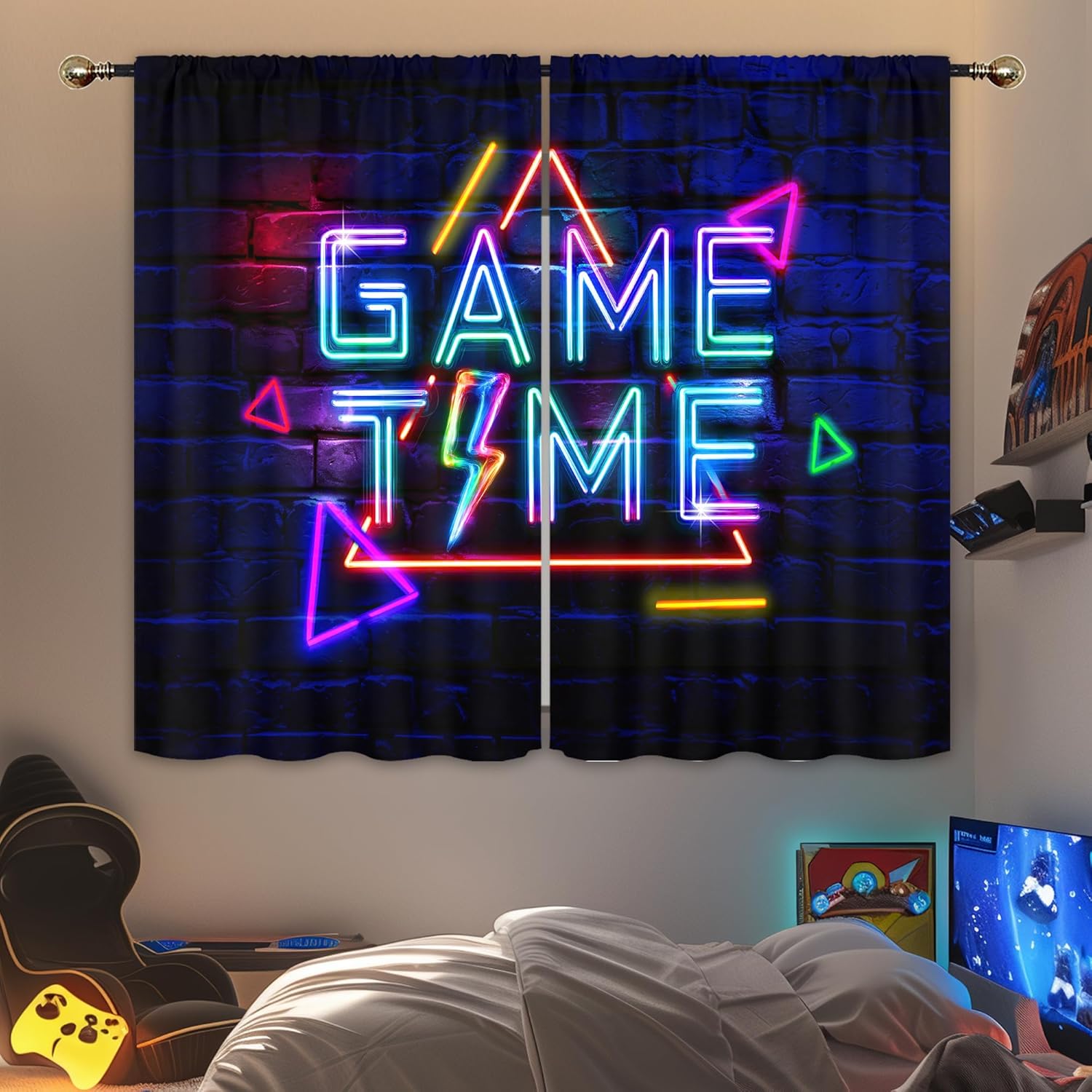

Space Galaxy Kids Curtains Bedroom Outer Starry Night Neubla Blue Sky Planet Universe Cosmic Fantasy Boys Made Of Polyester Window Treatment W100*H130(CM)-Grommet top&2PCS