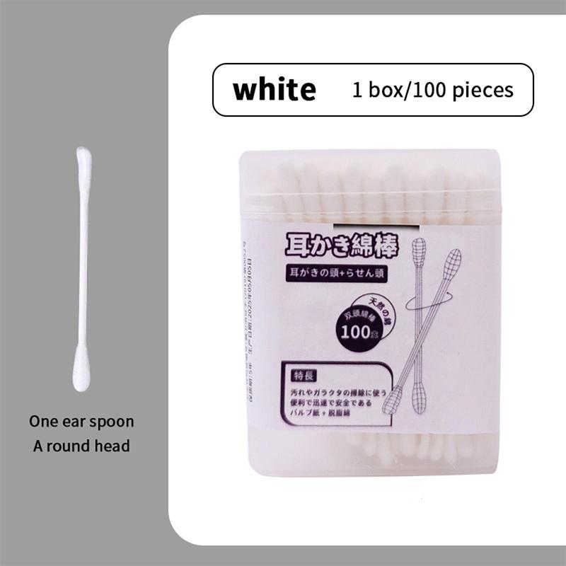 100Pcs/Box Double Head Cotton Swab Stick Ear Spoon Ear Clean Makeup Manicure Cotton Swabs Disposable Cleaning Tools