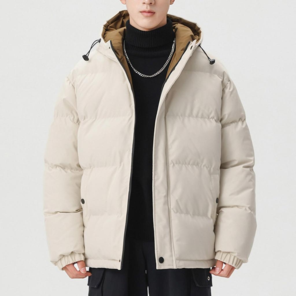 Men's Solid-color Casual Hooded Cotton-padded Jacket, Thickened Warm And Windproof Zipper Jacket