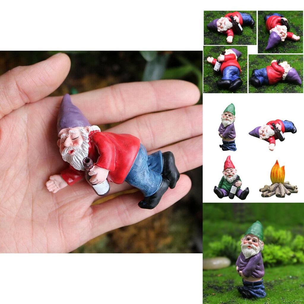 Creative Miniature Naughty Gnome Statues Set For Colorful Garden Ornamentation