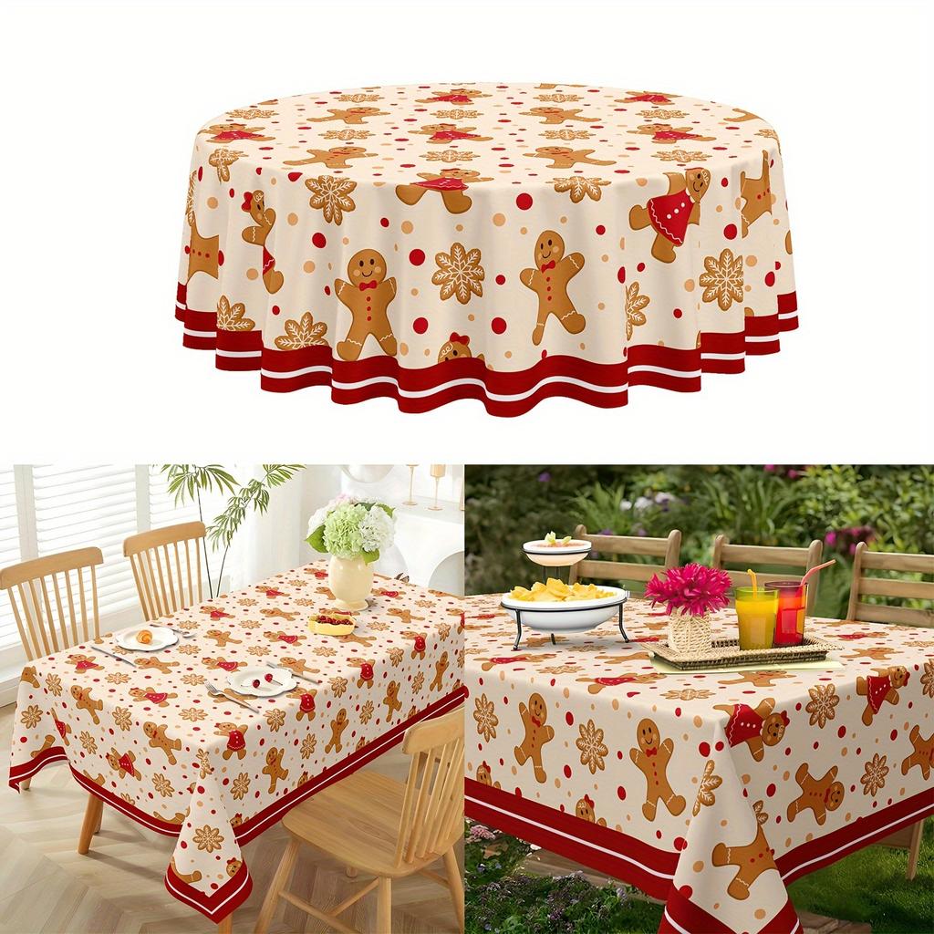 Christmas Gingerbread Man Waterproof Tablecloth Table Decor Reusable Winter Xmas Kitchen Dining Tablecloth Christmas Decorations