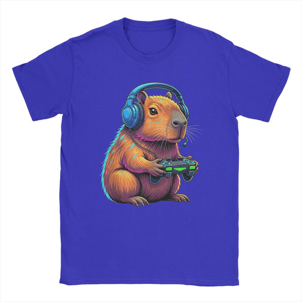 Capybara Funny Video Games Capybara Men T Shirts  Vintage Tee Shirt Short Sleeve Round Neck TShirt Pure Cotton Printing Tops