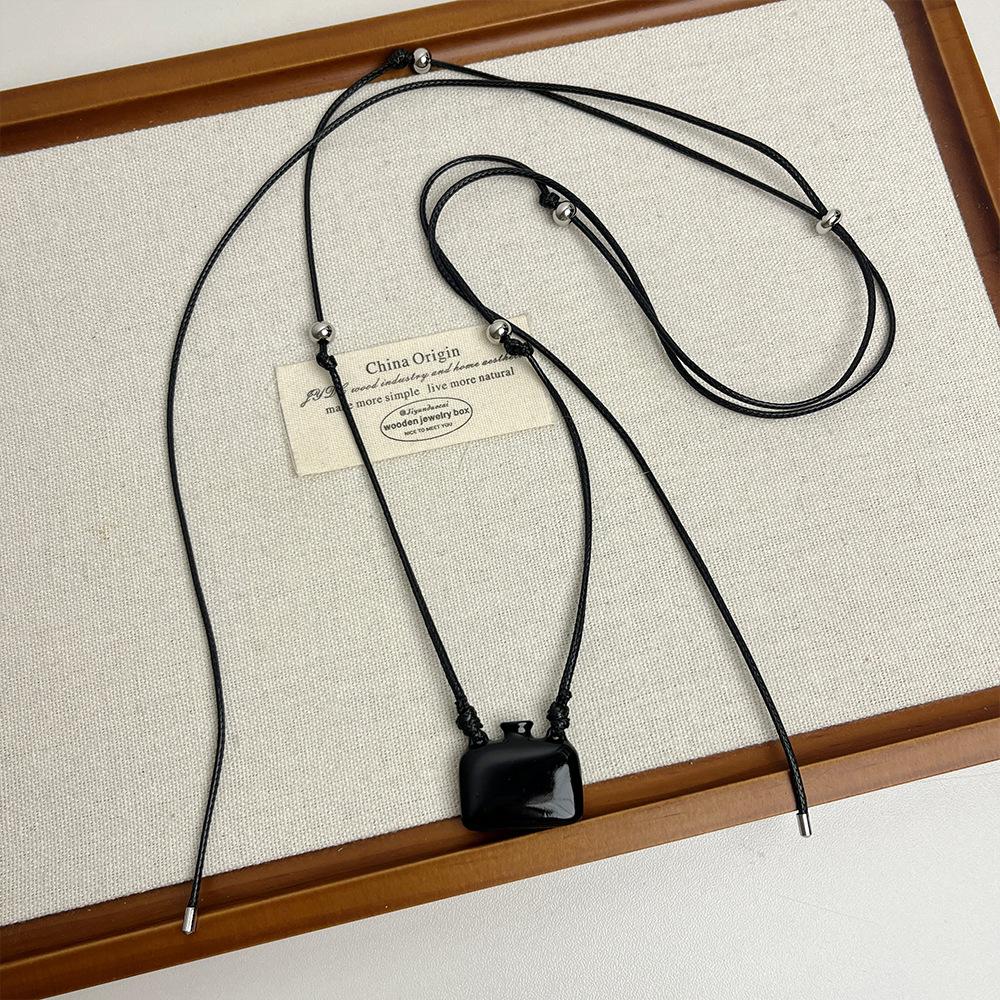 Square Bottle Long Necklace Women s Simple Design Drawable Black Rope Sweater Chain
