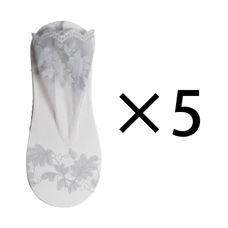 5 Pairs/Lot Socks Breathable Elastic Women's Lace Transparent Invisible Summer Thin Non-slip Short Ankle Black Low Cut Boat Sock