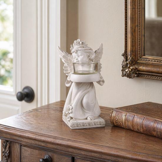 yangyizhi Little Angel Candle Holder, Resin Decorative Guardian Tea Light Retro Cherub Sculpture for Home Church Wedding Decor