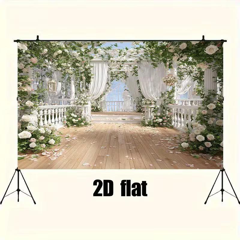 2D Garden Balcony Backdrop White Floral Bridal Shower Photography Background